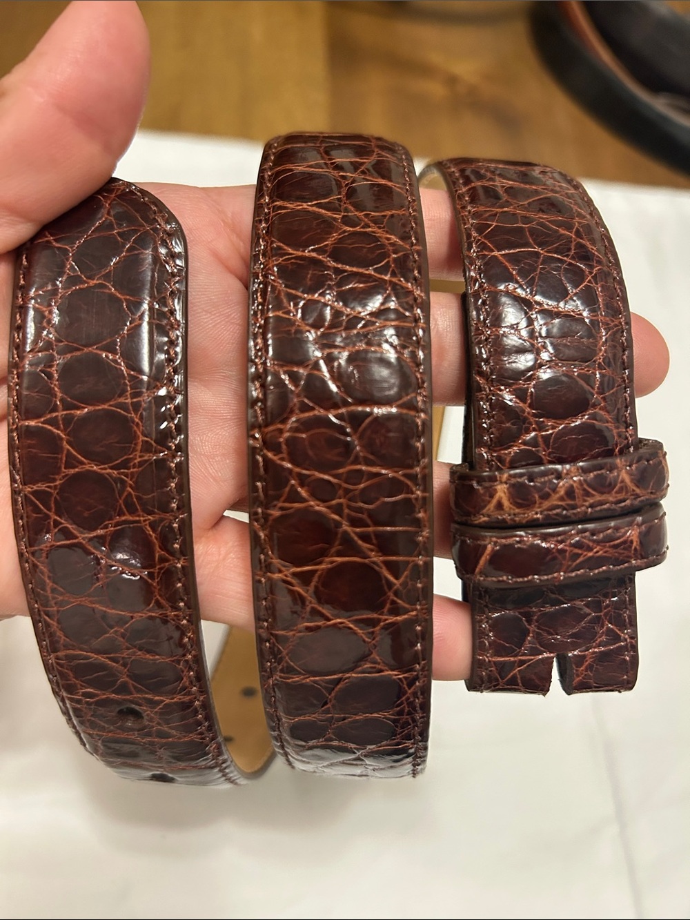 Paul Stuart Genuine American Alligator Dress belt Mahogany Brown Size 34